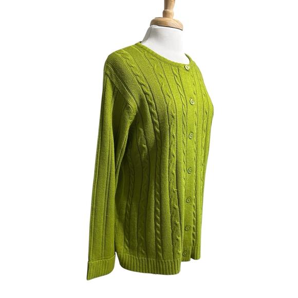 Vintage Sara Morgan Cable Knit Button Down Cardigan Sweater Women's M Green - Picture 2 of 6